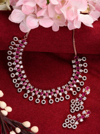 Thumbnail for Saraf RS Jewellery Rose Gold-Plated Red AD-Studded Jewellery Set - Distacart