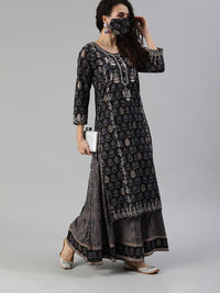 Thumbnail for Ishin Black Beige Printed Sequinned Gotta Patti Women Kurta Set - Distacart