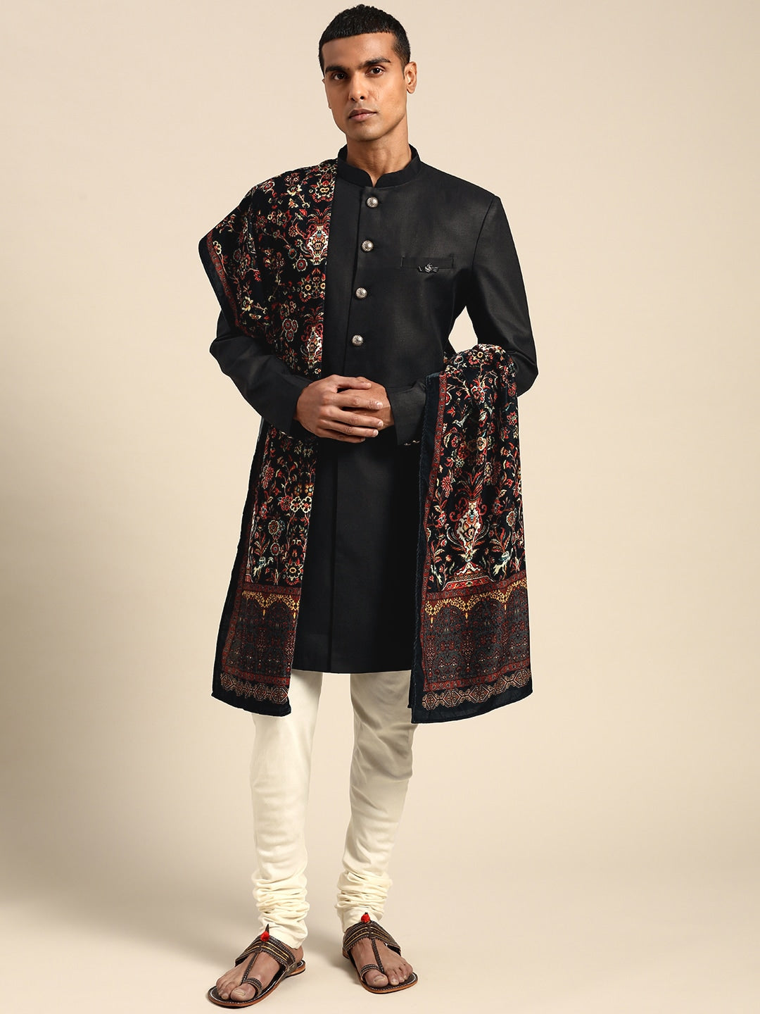 KISAH Men Black Solid Sherwani with Dupatta - Distacart