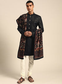 Thumbnail for KISAH Men Black Solid Sherwani with Dupatta - Distacart