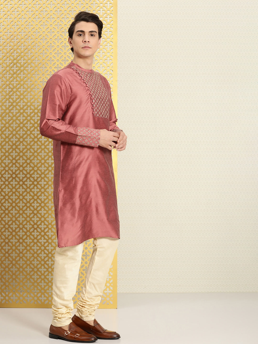 House of Pataudi Men Yoke Design Angrakha Jashn Kurta - Distacart