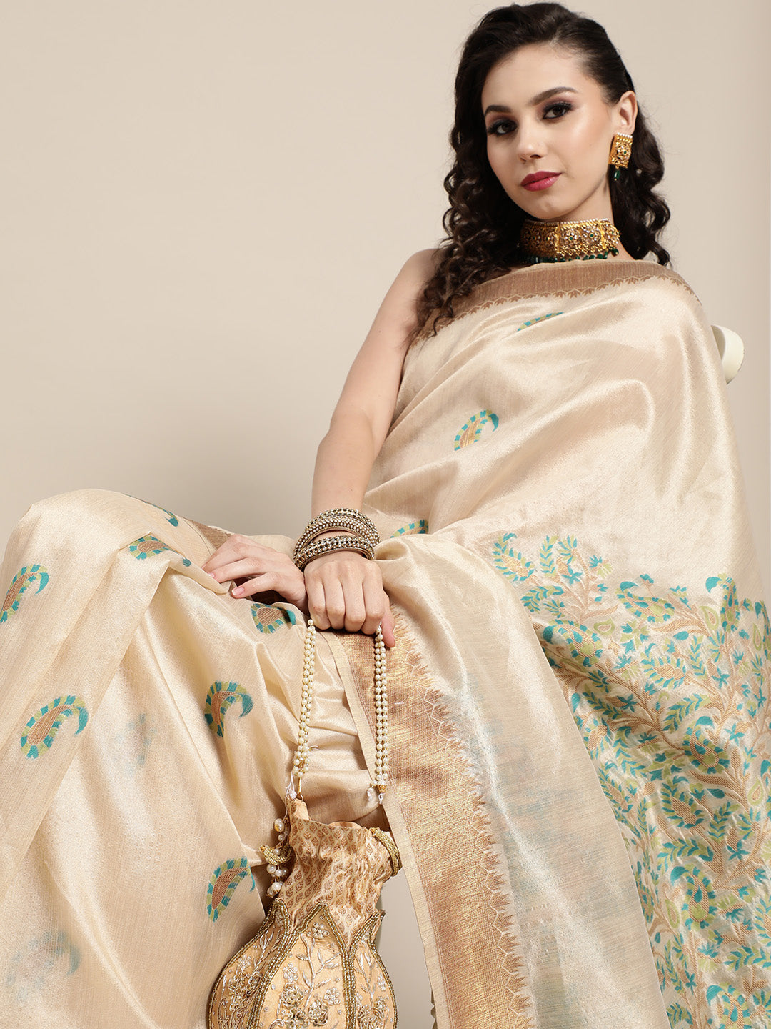 Saree Mall Saree Mall Rich Beige and Gold Silk Blend Saree - Distacart