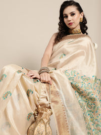 Thumbnail for Saree Mall Saree Mall Rich Beige and Gold Silk Blend Saree - Distacart