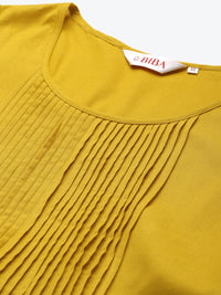 Thumbnail for Biba Women Mustard Yellow Pintuck Solid A-Line Kurta With Thread Necklace - Distacart
