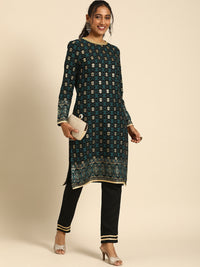 Thumbnail for All About You Women Black & Gold-Toned Floral Printed Regular Kurta with Trousers - Distacart