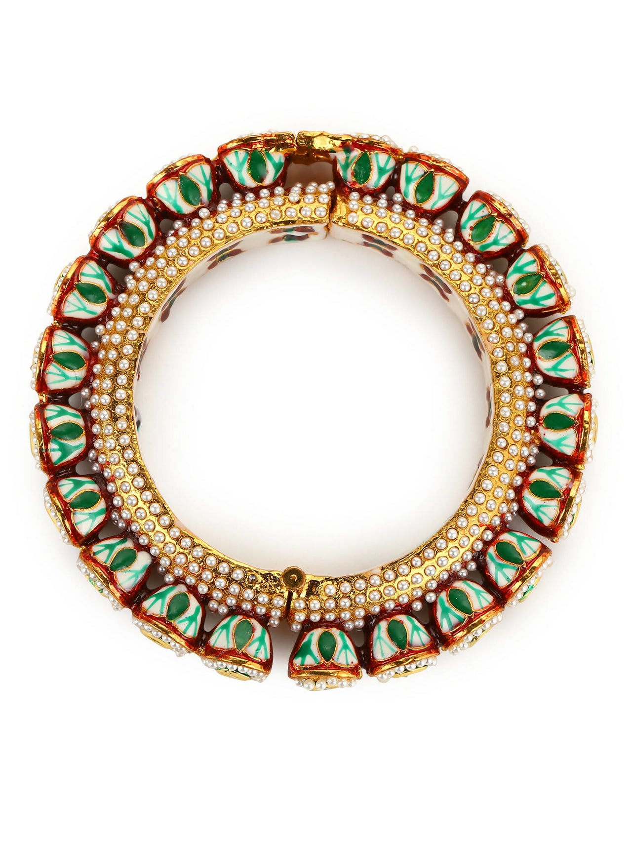 Gold-Plated Green Kundan-Studded Bangle - Ruby Raang - Distacart