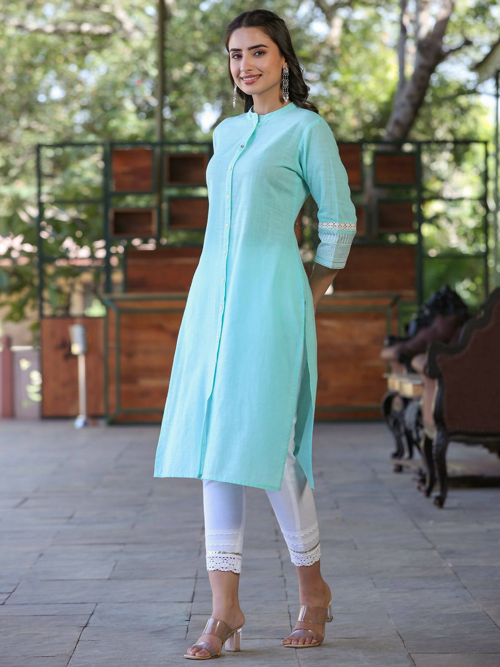 Buy Beautiful Sky Blue Kurta for Women,handmade Kurti,stylish Kurta Women  Embroidered Cotton , Straight Kurta/kurti sky Blue Online in India - Etsy