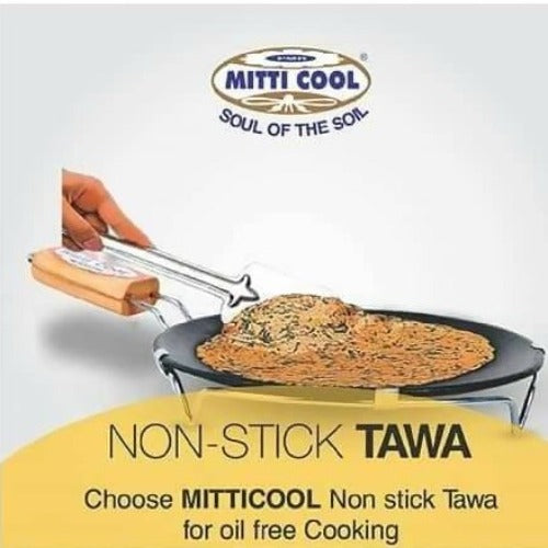 Clay Non-Stick Tawa (With Handle)(10 inch) - Mitticool