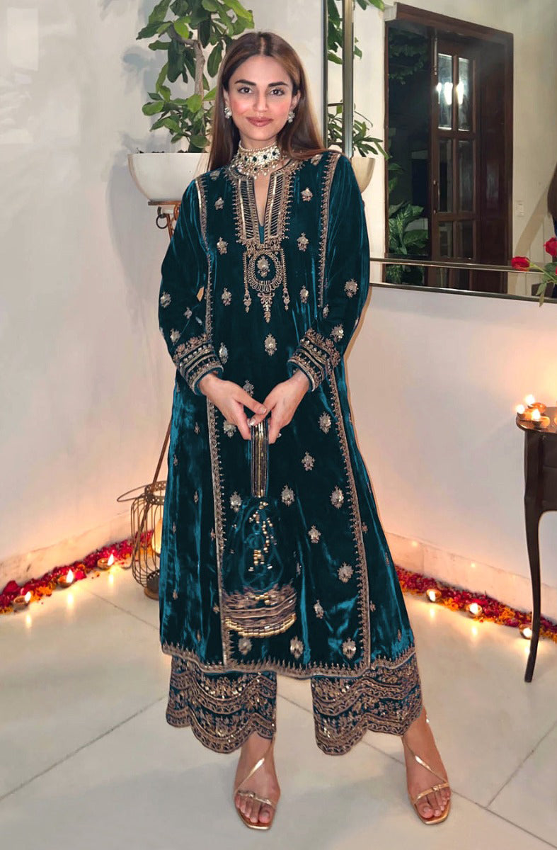 Buy Lorenvalley Fashion Women Rama Velvet Embroidered Salwar Suit Material  Online at Best Price