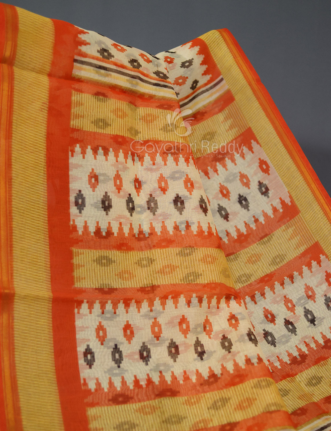 Shades of Cream And Orange Colour Blouse Patola Print Semi Chanderi Saree By Gayathri Reddy Designer Studio - Distacart