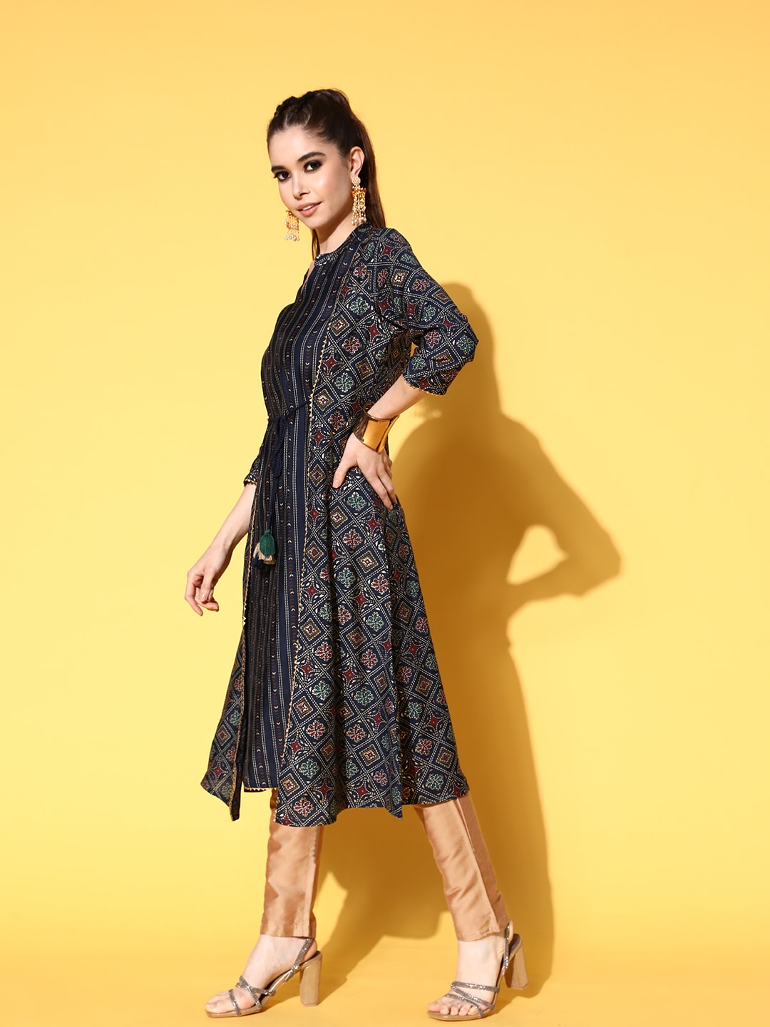 All About You Women Printed Bold Decorations Layered A-Line Kurta - Distacart