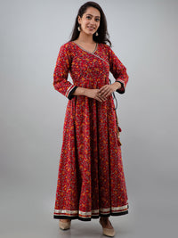 Thumbnail for Kalini Women Red Ethnic Motifs Printed Gotta Patti Cotton Anarkali Kurta - Distacart