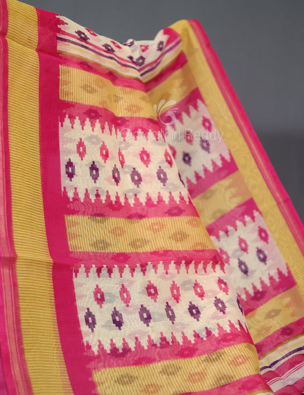 Shades of Rani Pink And Red Colour Blouse Patola Print Semi Chanderi Saree By Gayathri Reddy Designer Studio - Distacart