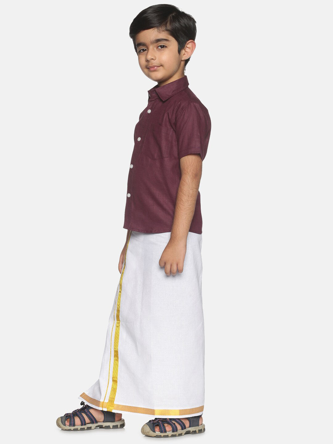 Sethukrishna Boys Maroon & White Shirt with Veshti - Distacart