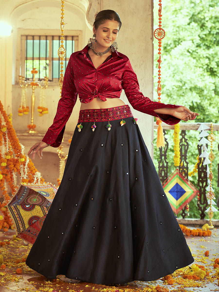 Buy Black & Rust Cheepa Embroidered Lehenga With Dupatta Online - RI.Ritu  Kumar UAE Store View