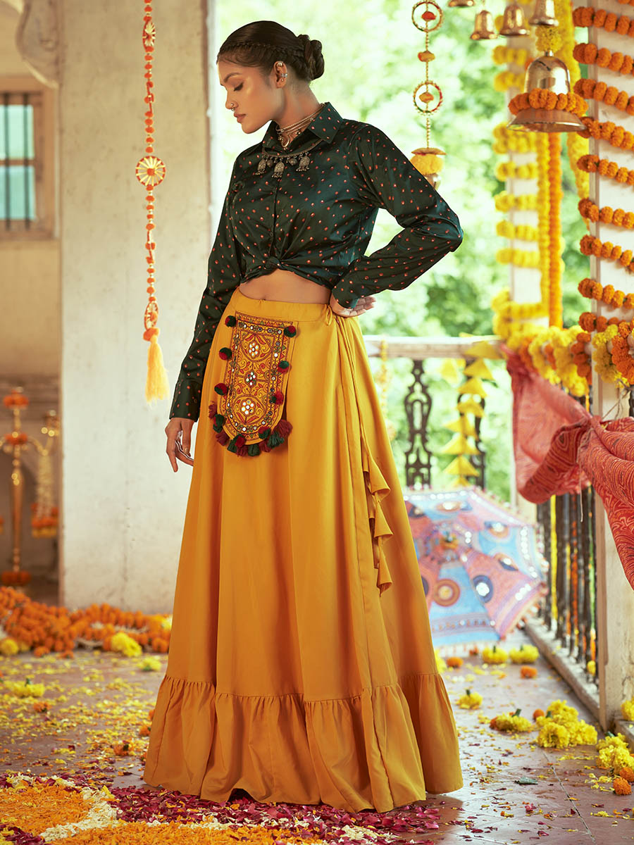 Cotton Lehenga With Blouse And Printed Dupatta-ISKWNAV14064582 | Ishaanya