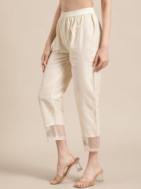 Thumbnail for Varanga Varanga Off White Silk & Organza Zari Embellished Trousers - Distacart