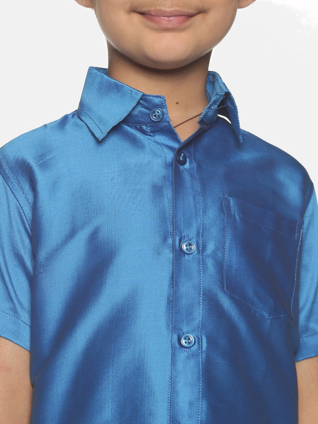 Sethukrishna Boys Blue & White Shirt with Veshti Set - Distacart