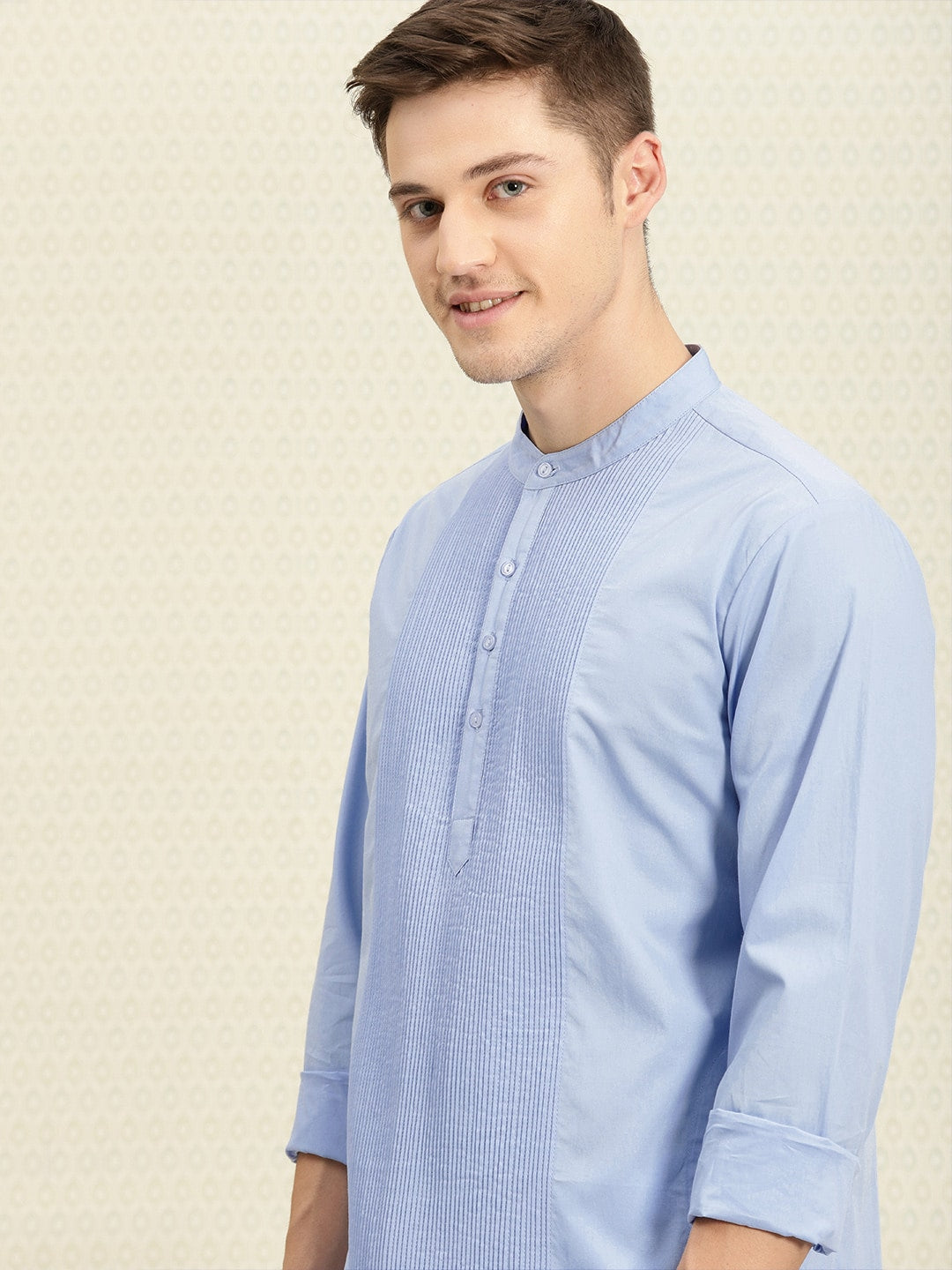 House of Pataudi Men Blue Solid Straight Kurta - Distacart