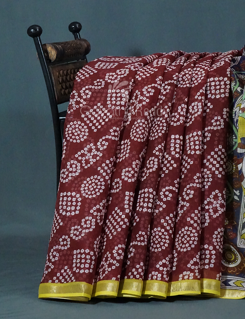 Shades of Maroon With Bandhni Design Pure Kota Cotton Saree By Gayathri Reddy Designer Studio - Distacart