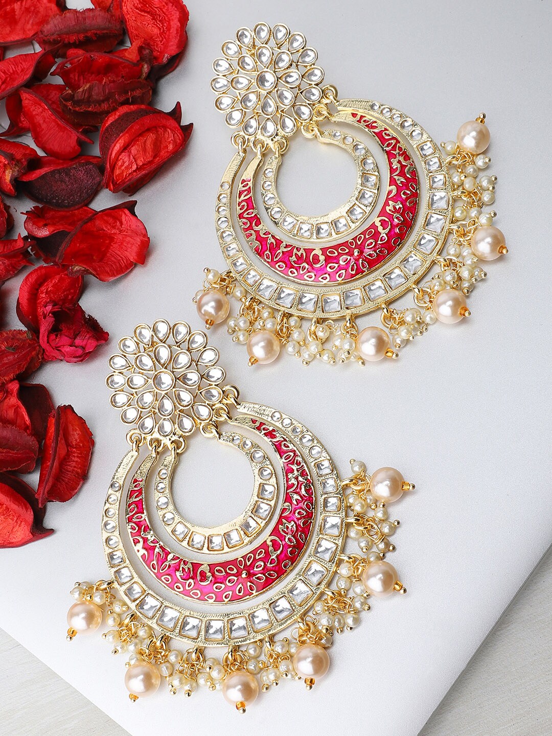 Buy Rubans GoldToned  Pink Classic Chandbali Earrings Online at Best  Price  Distacart