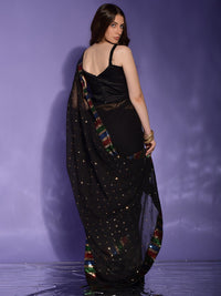 Thumbnail for Anouk Black & Red Embellished Sequinned Pure Georgette Saree - Distacart