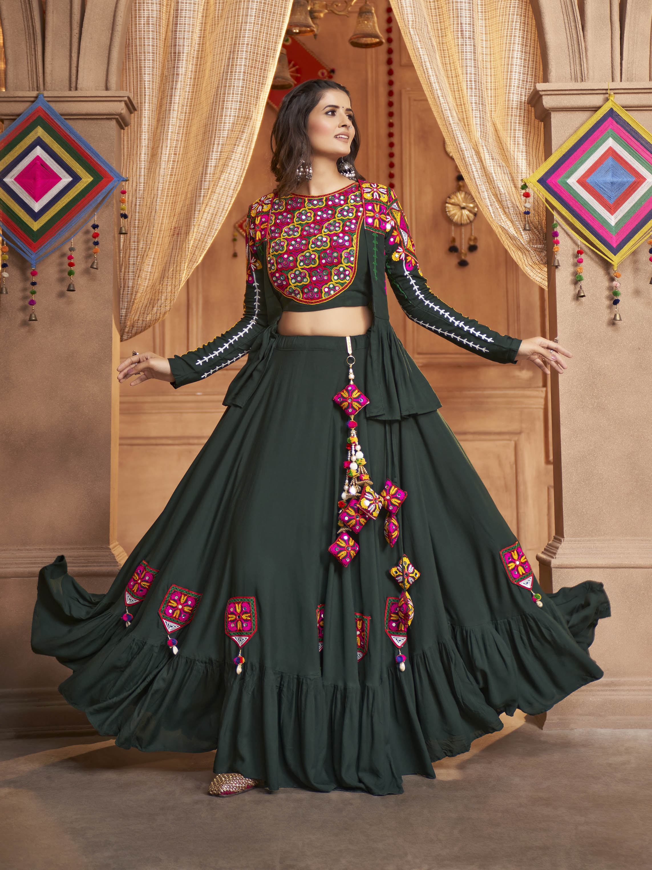 Dark Maroon Taffeta Silk Koti Style Choli Lehenga WJ99131