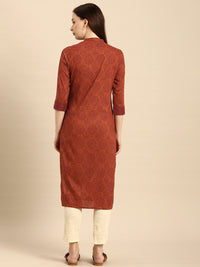 Thumbnail for All About You Women Rust Brown Ethnic Motifs Printed Straight Kurta - Distacart