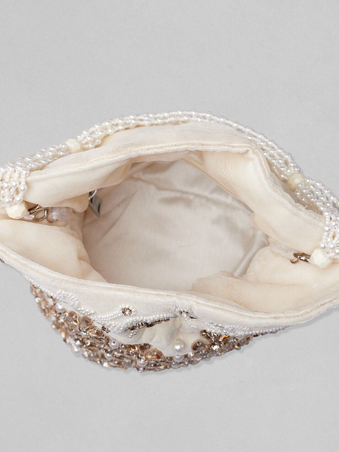 Rubans White Pearl Embellished Hand Bag