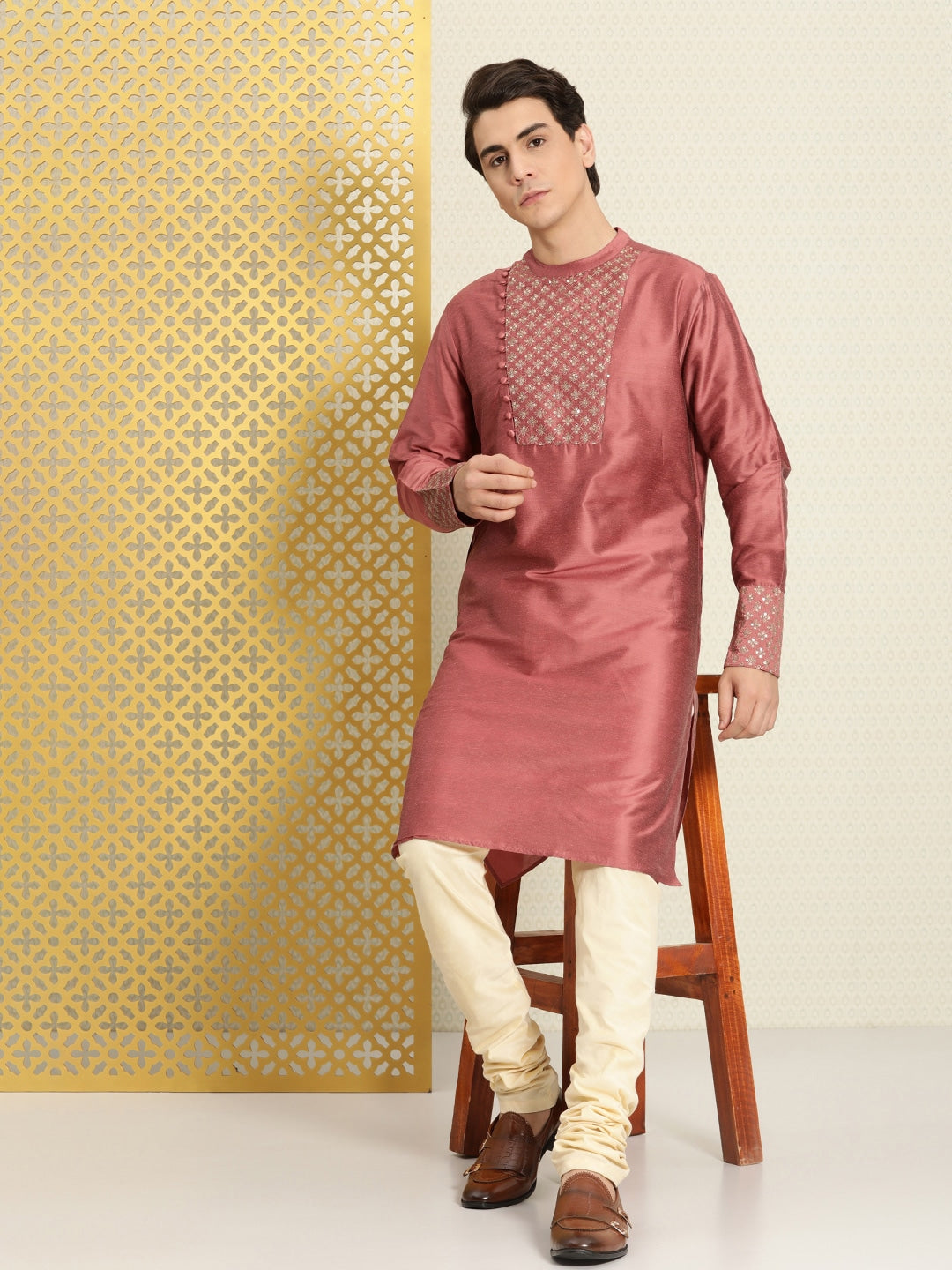 House of Pataudi Men Yoke Design Angrakha Jashn Kurta - Distacart