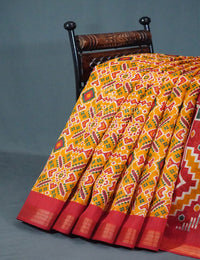 Thumbnail for Shades of Mango Yellow Colour Patola Print Semi Chanderi Saree By Gayathri Reddy Designer Studio - Distacart