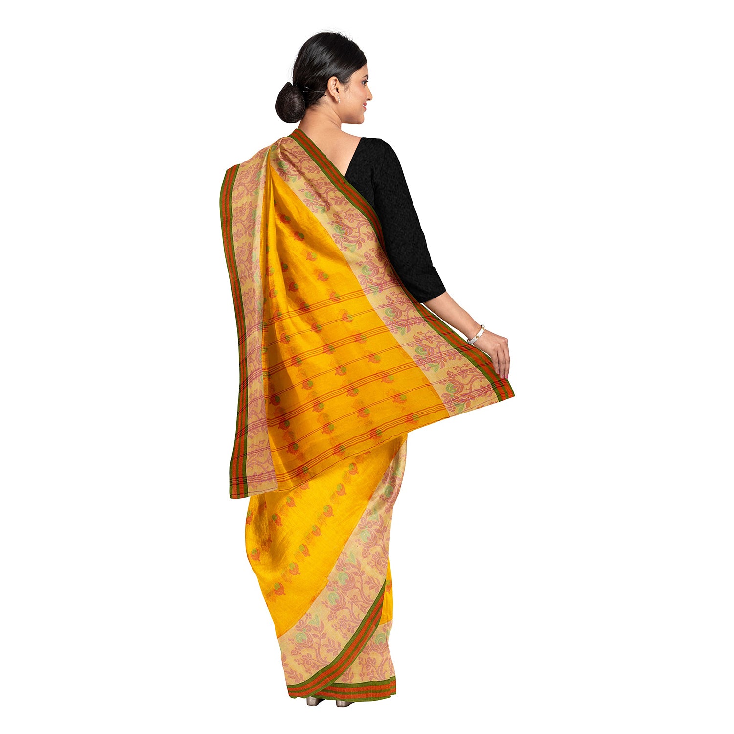 Yellow Tant Saree with Leafy Motifs – Parinita Sarees and Fashion