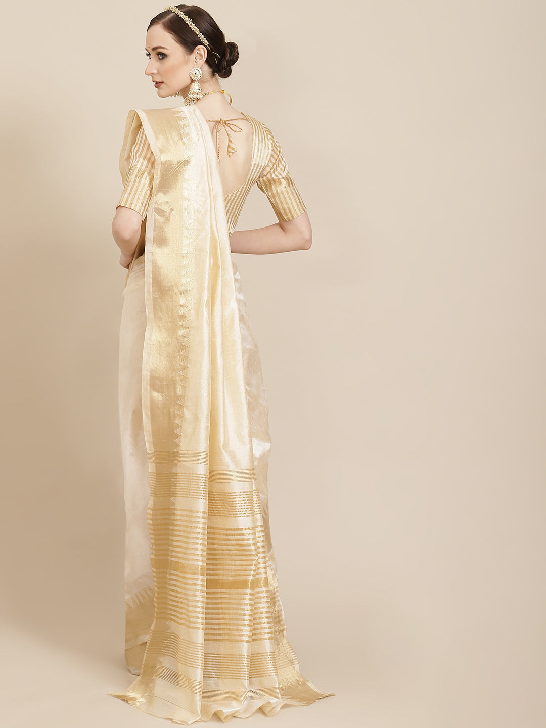 Kalini Off White & Golden Woven Design Saree - Distacart