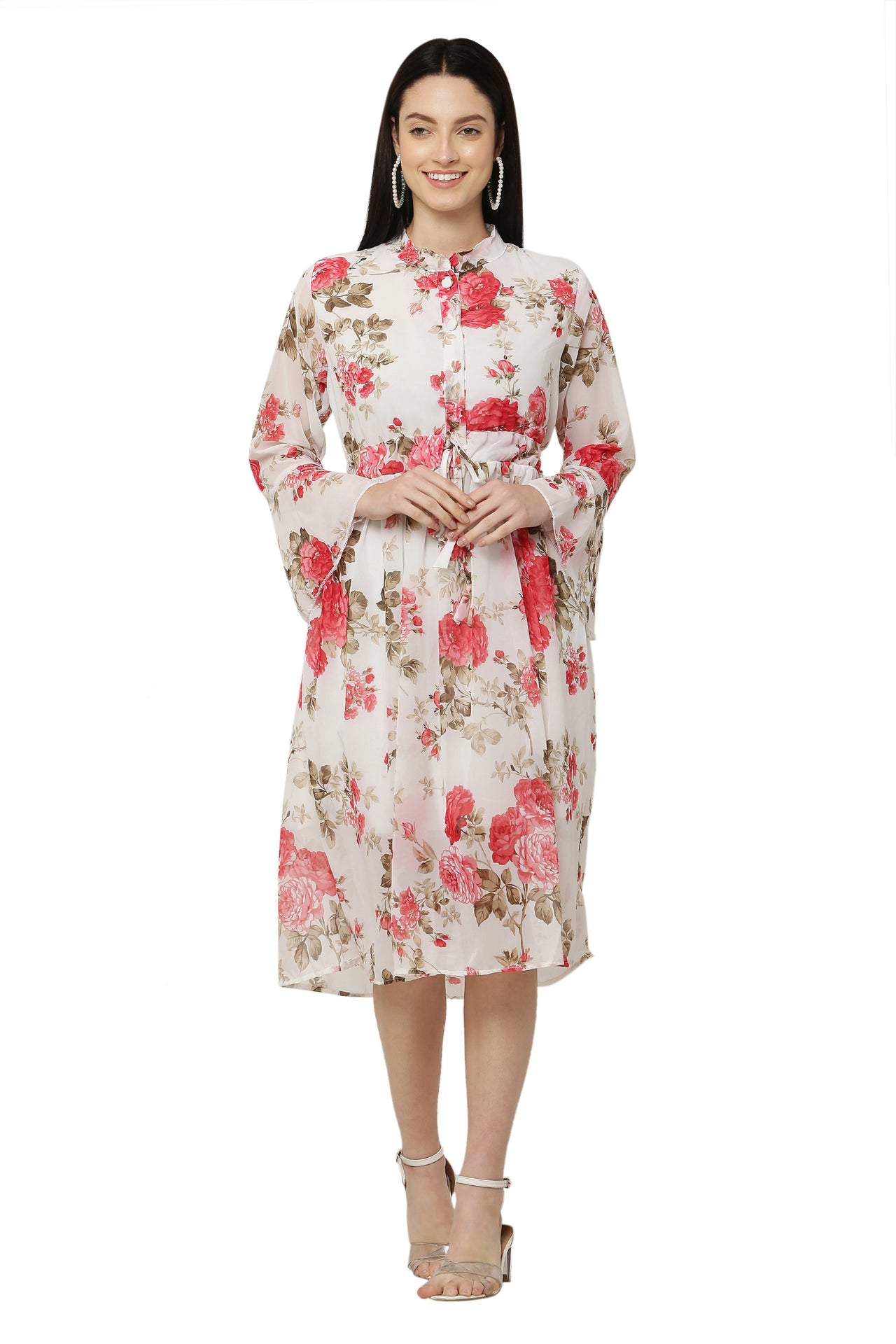 PAVONINE Pink Color Flower Printed Straight Dress For Women - Distacart