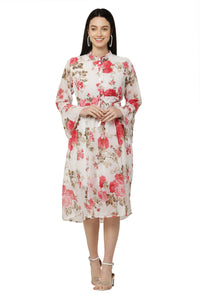 Thumbnail for PAVONINE Pink Color Flower Printed Straight Dress For Women - Distacart