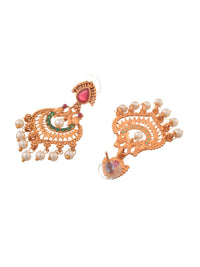 Thumbnail for Saraf RS Jewellery Gold-Plated Red & Green Bridal Temple Jewellery Set - Distacart
