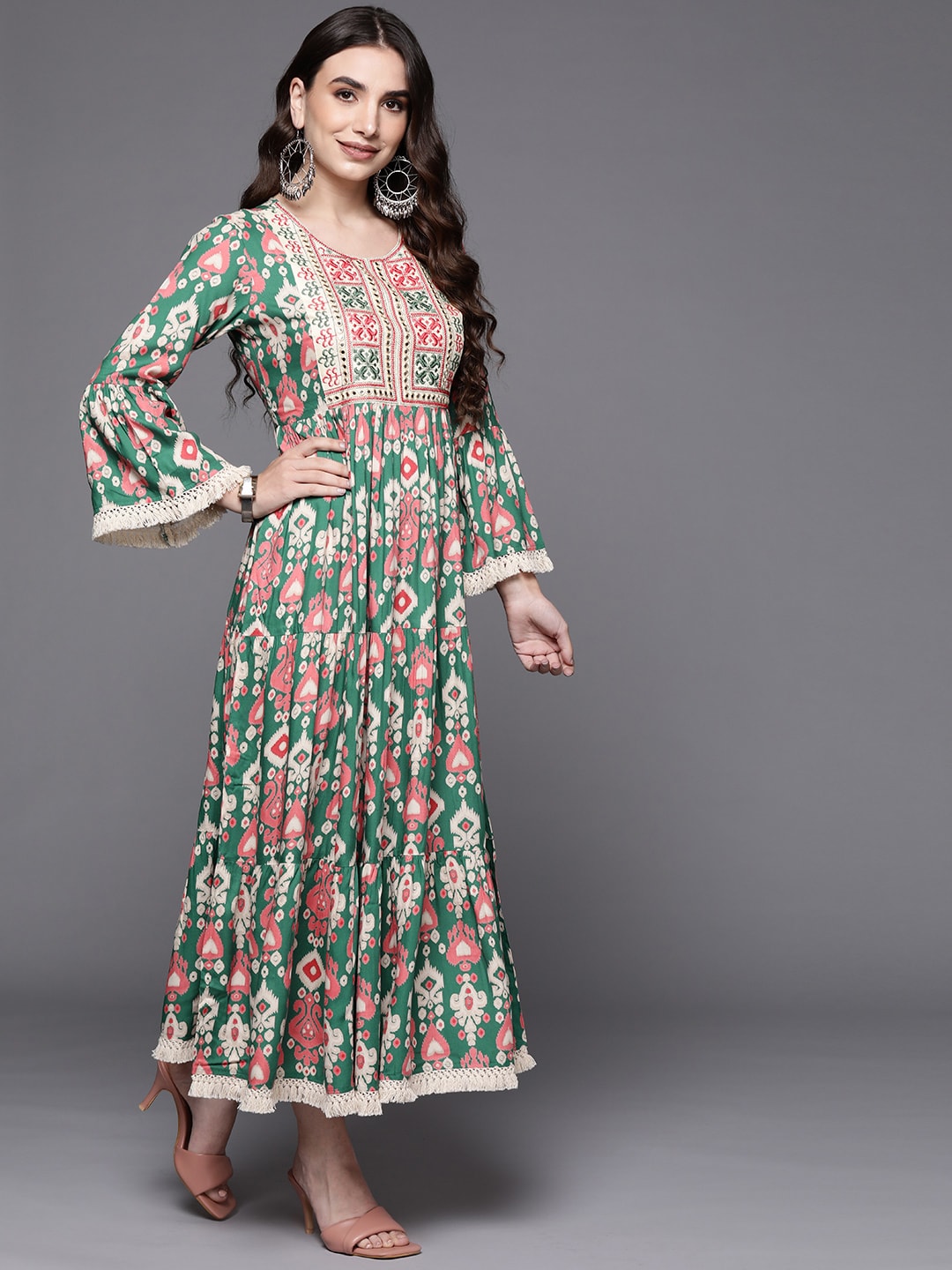 Women Embellished Sequined A-Line Ethnic Dress | Ethnic dress, Dresses for  sale, Organza saree