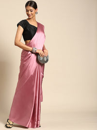 Thumbnail for Anouk Pink Satin Solid Saree - Distacart