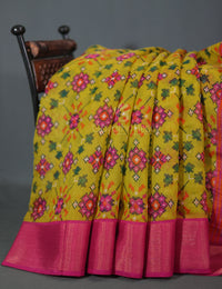 Thumbnail for Lime Green Coloured Printed Semi Chanderi Saree By Gayathri Reddy Designer Studio - Distacart