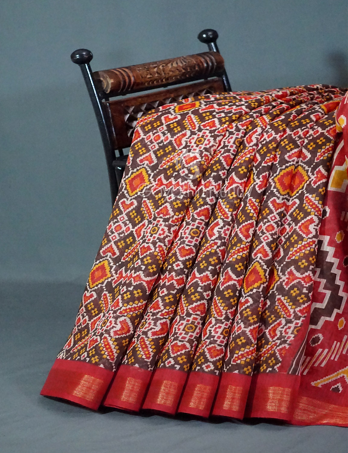 Shades of Brown Colour Patola Print Semi Chanderi Saree By Gayathri Reddy Designer Studio - Distacart