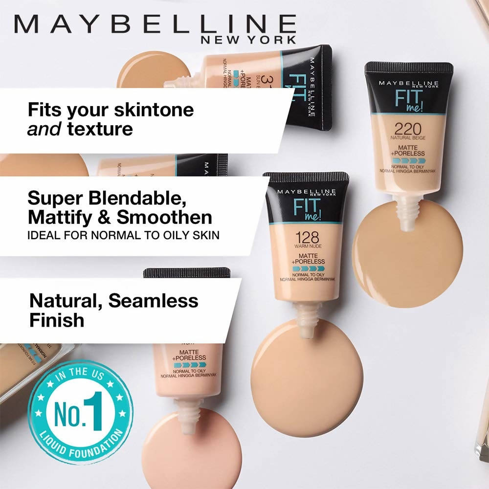 Maybelline New York Liquid Foundation, Matte & Poreless, Full Coverage  Blendable Normal to Oily Skin, Fit Me, 220 Natural Beige, 18ml