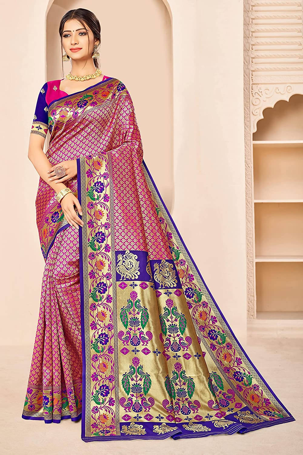 Jaanvi fashion Silk with Blouse Piece Saree