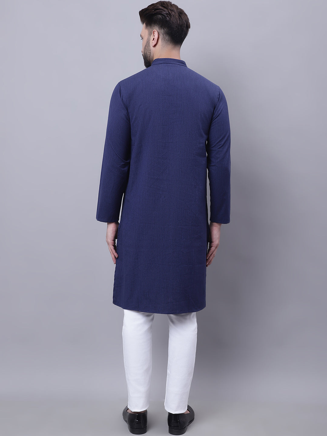 Even Apparels Blue Pure Cotton Kurta With Band Collar - Distacart