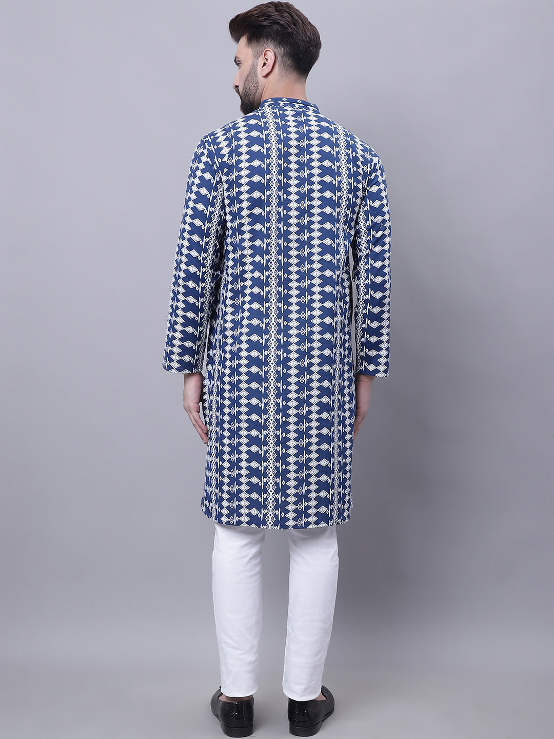 Even Apparels Blue Pure Cotton Kurta With Band Collar - Distacart