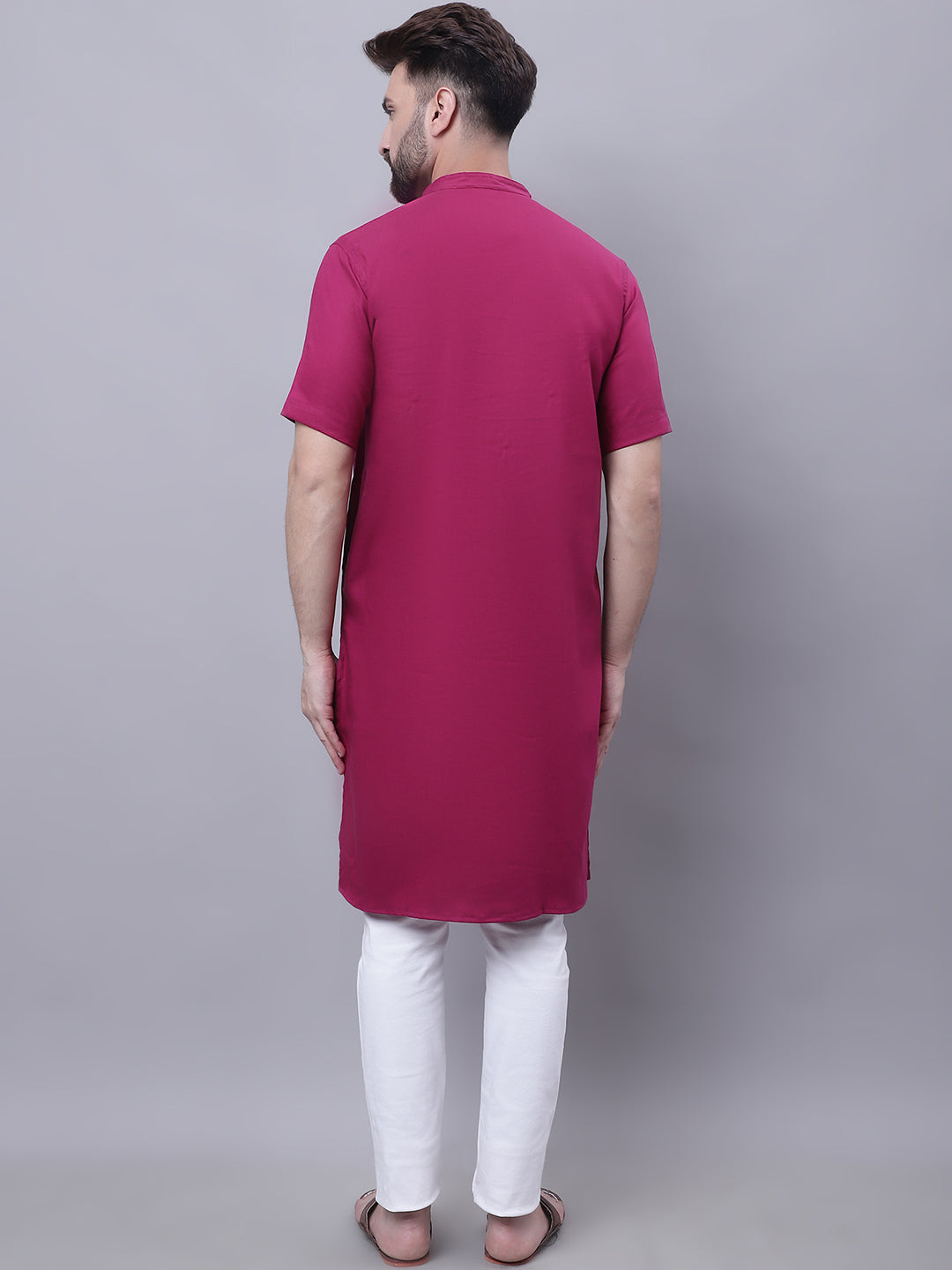 Even Apparels Maroon Pure Cotton Short Sleeves Kurta With Band Collar - Distacart