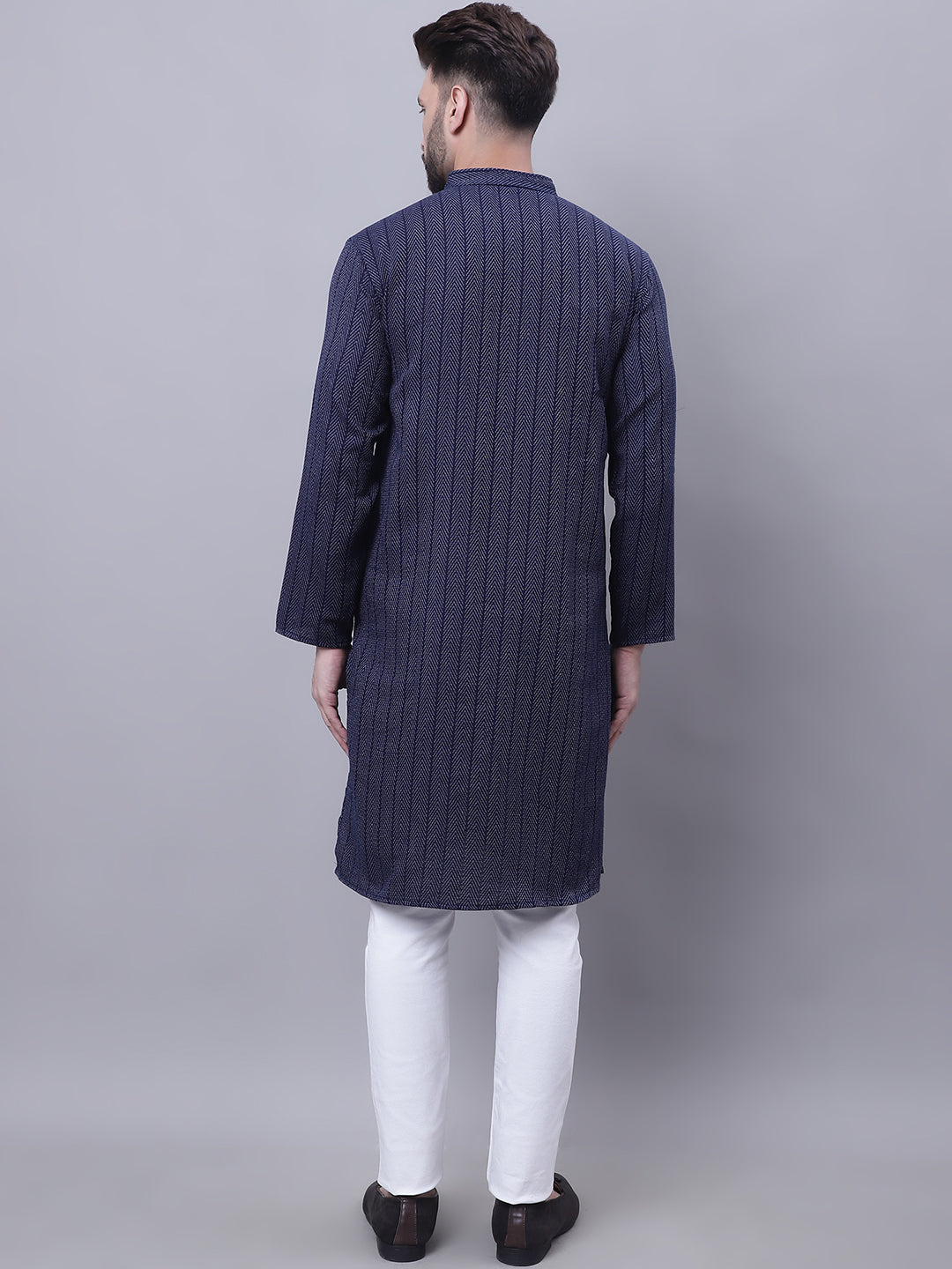 Even Apparels Blue Pure Cotton Kurta With Band Collar - Distacart