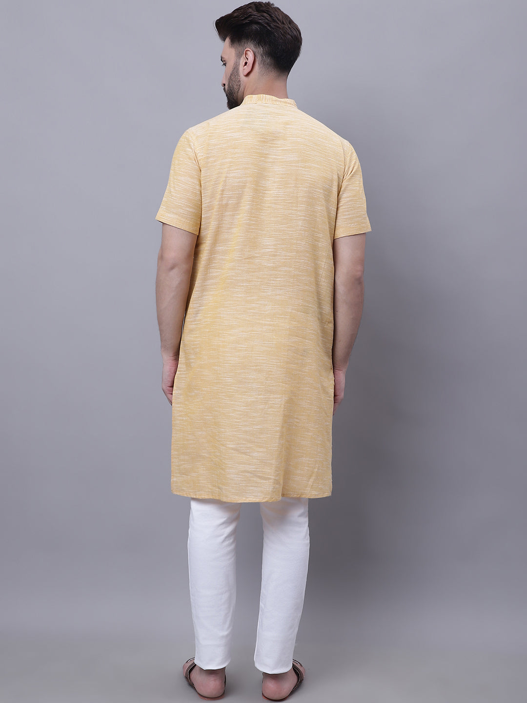 Even Apparels Yellow Pure Cotton Short Sleeves Kurta With Band Collar - Distacart