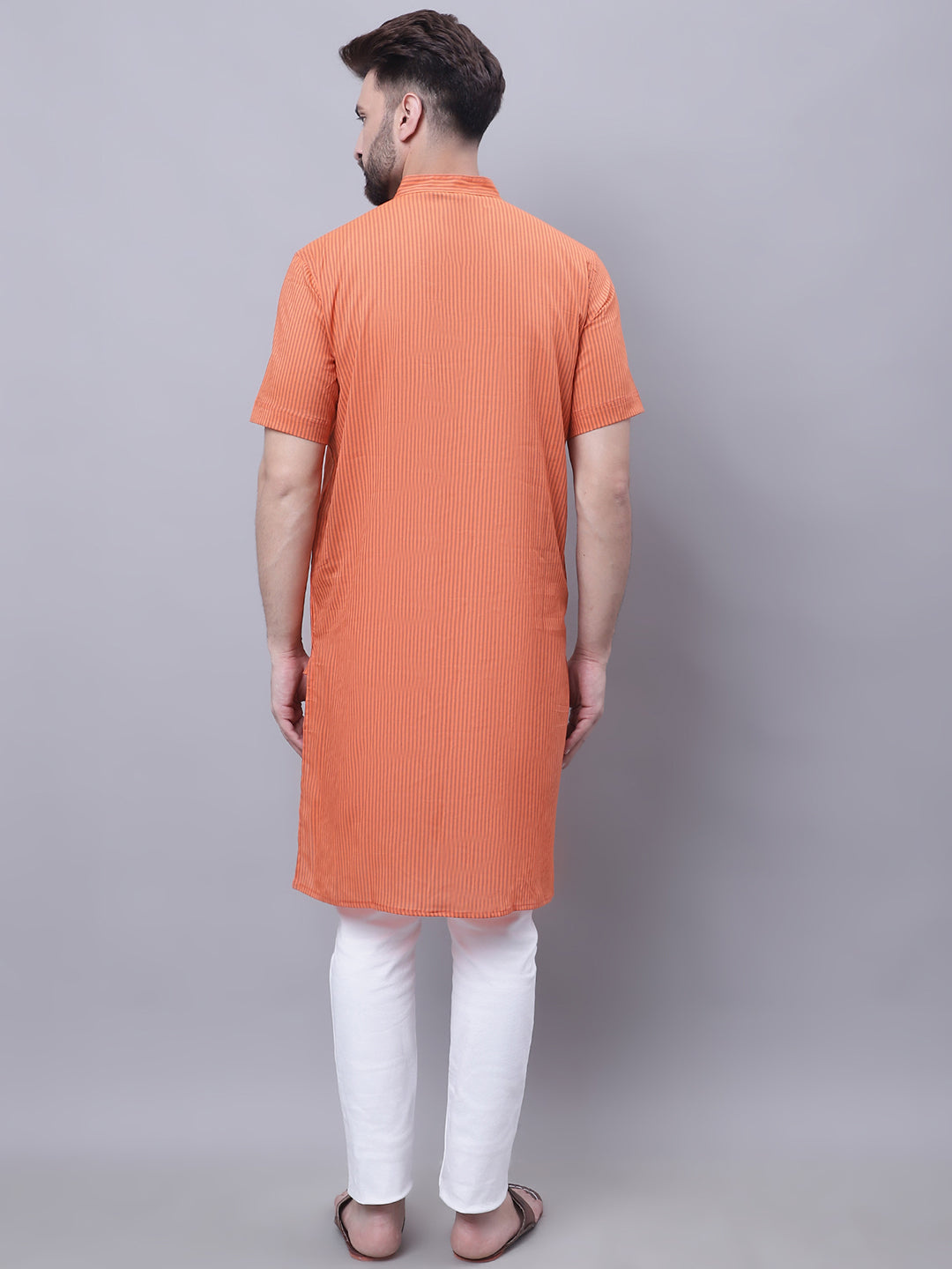 Even Apparels Rust Pure Cotton Short Sleeves Kurta With Band Collar - Distacart