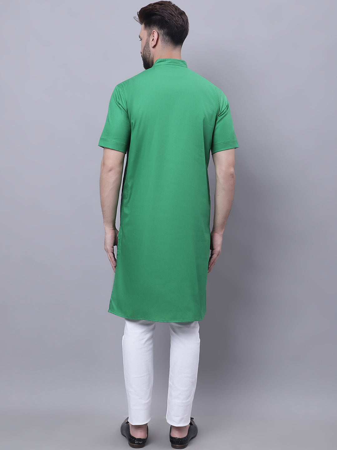 Even Apparels Green Pure Cotton Short Sleeves Kurta With Band Collar - Distacart