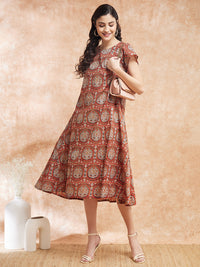 Thumbnail for InWeave Women's Maroon Mughal Kalamkari A Line Dress - Distacart